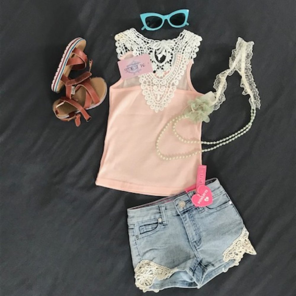 Girl's Tank Lace Back - White Lace
